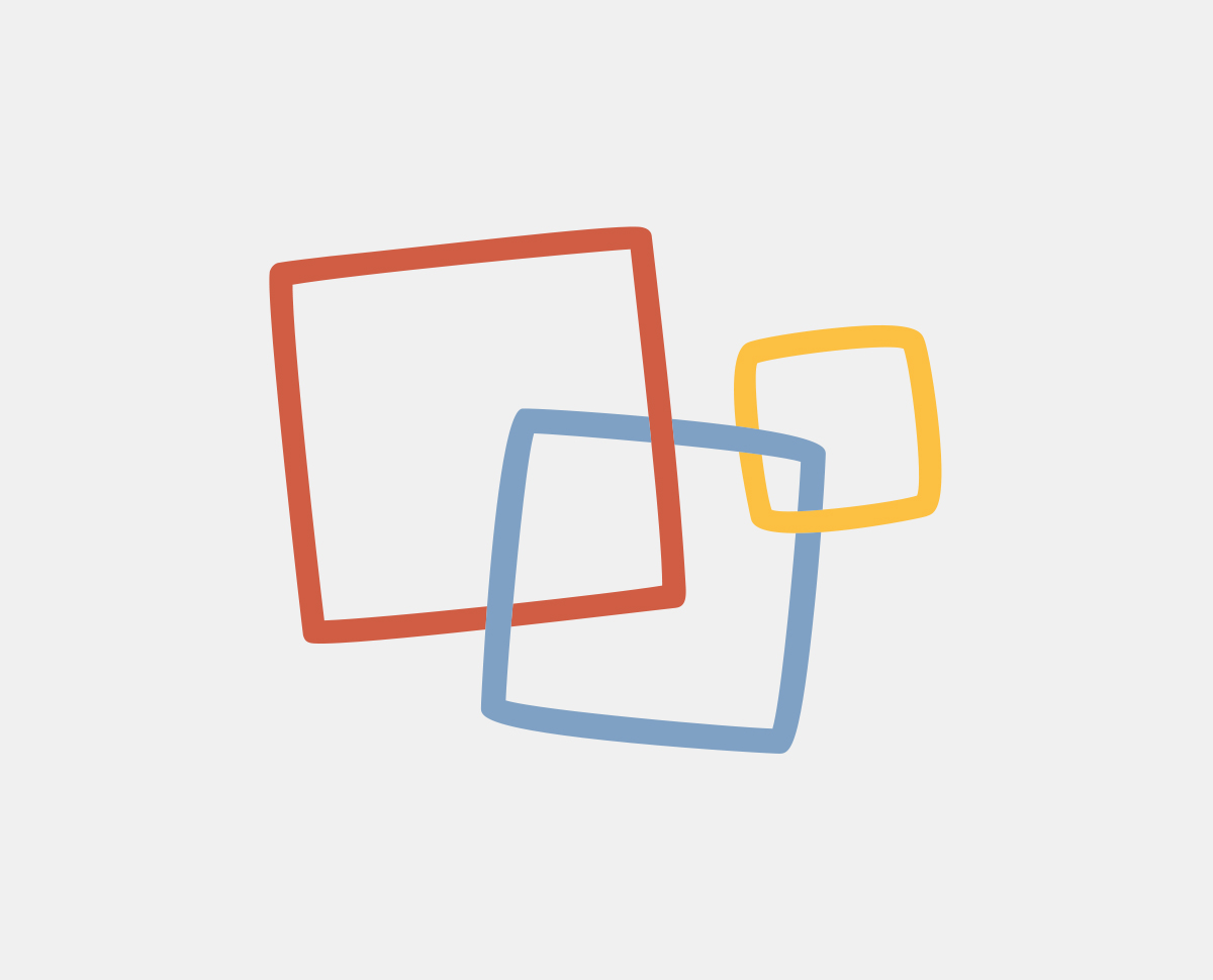 Logomarke von Holger Kronsteiner, Lebens- und Sozialberater in Ausbildung und unter Supervision. Das Symbol zeigt drei ineinander verschlungene, unterschiedlich große, organische Quadrate (Outlines) in Orange, Blau und Gelb. Copyright © 2025 Olivia Weise, Design & Illustration